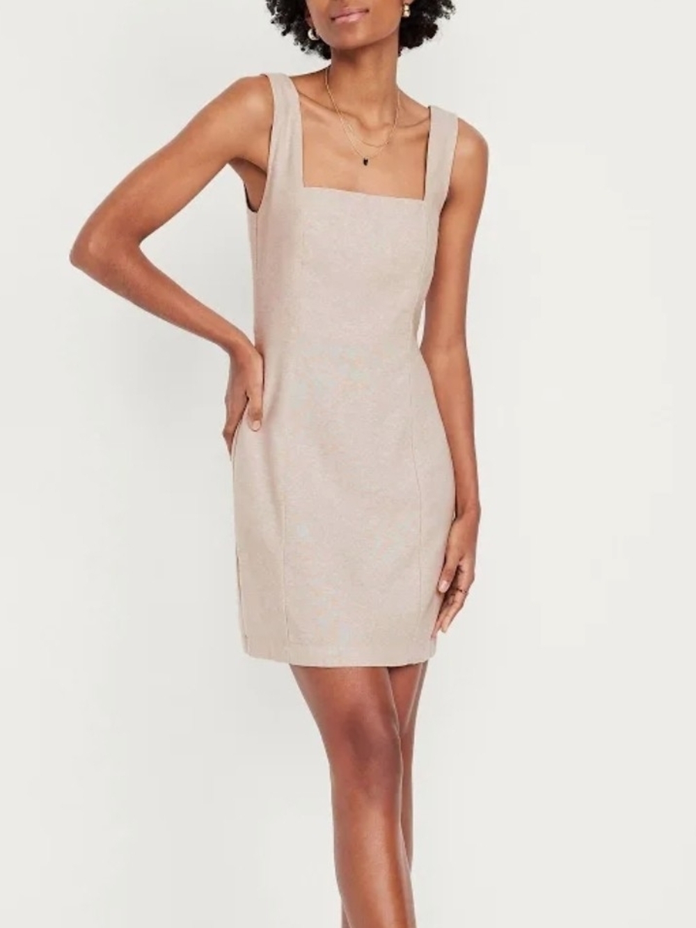 Old Navy Square-Neck Linen-Blend Mini Dress In Flax Linen Size XXL